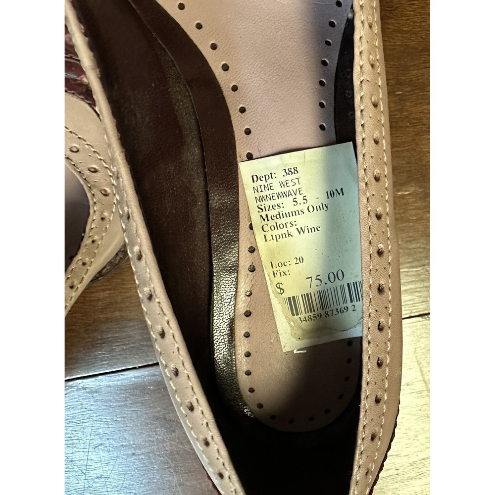 Nine West NWNEWWAVE Wingtip Brogue Pumps Pink Wine Croc Block Heel 6.5M - Picture 4 of 10